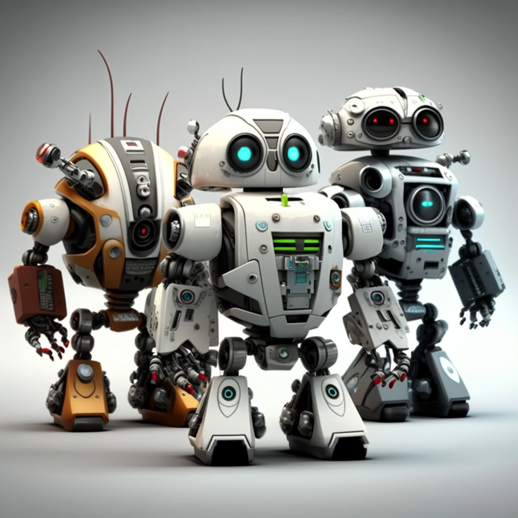 Trzy stojące roboty